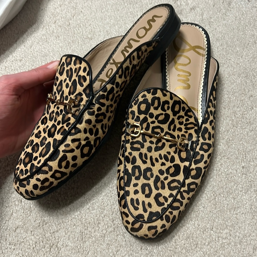 Sam Edelman Leopard Print Pony Hair Slip-On Mules with Gold Bit
